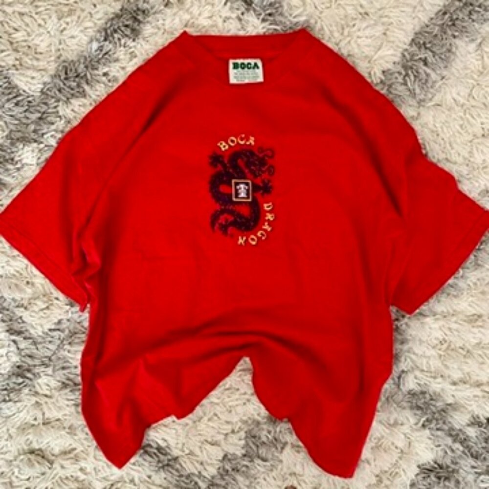 Vintage Y2K Boca Tshirt Dragon Men’s Large Made In Canada Red Boxy